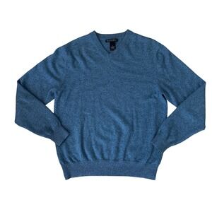 Marconi 100% Cashmere V Neck‎ Sweater Pullover Blue Mens Large Preppy Layering